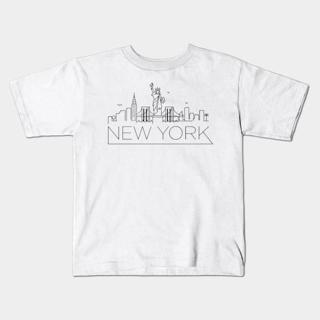 New York - Digital Drawing - B&W Kids T-Shirt by euror-design